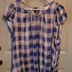 Lauren Conrad Lavender & White Plaid Pullover Top Misses XL